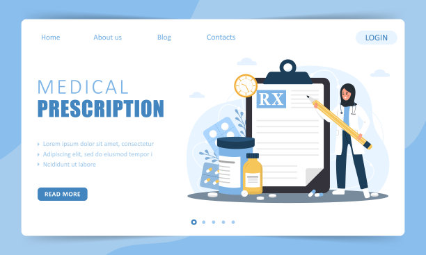医疗处方。登陆页面模板。阿拉伯女医生为病人写处方。保健和药学概念。矢量插图在平面卡通风格图片下载