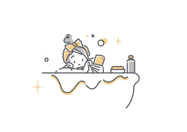 年轻女子拿着手机在浴室，勾勒插图图片下载