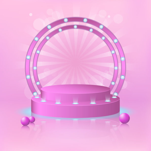 空白展览展示舞台讲台模型在淡粉色主题颜色，矢量插图图片下载