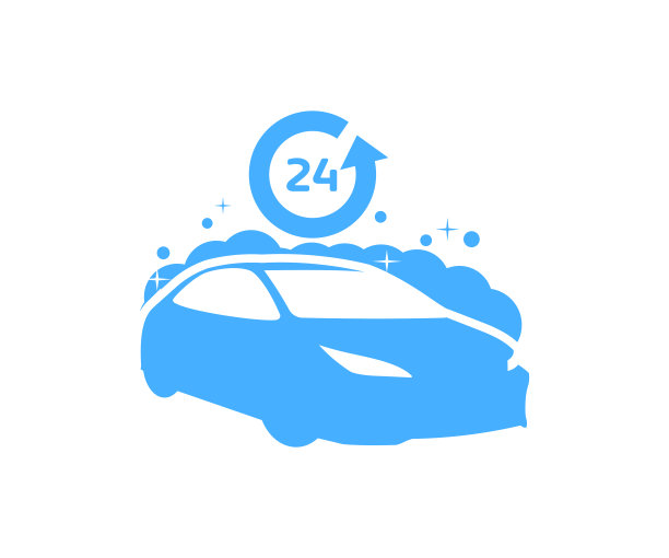 洗车概念，24小时，自动清洗。自动清洗和抛光。室外洗车与泡沫肥皂矢量设计和插图。图片下载