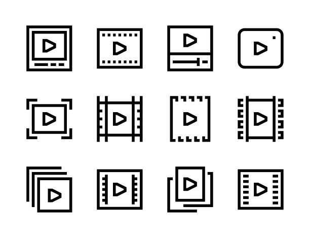 视频和流播放器线矢量图标。图片下载