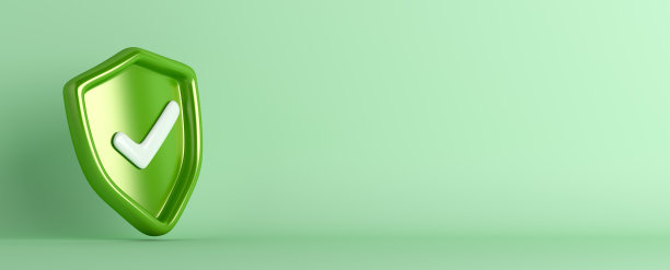 绿色护盾与检查标记，安全保护概念，3d渲染插图图片下载