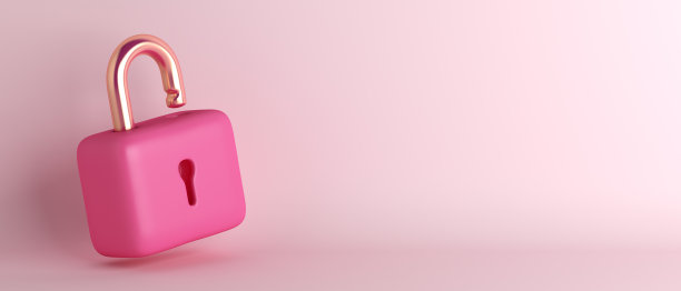 粉色挂锁卡通风格，复制空间文字，3d渲染插图图片下载