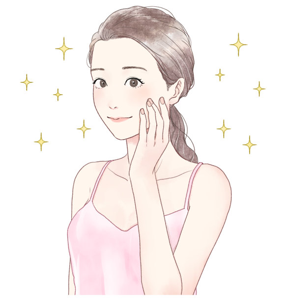 一个女人触摸她的脸颊和微笑的插图。图片下载