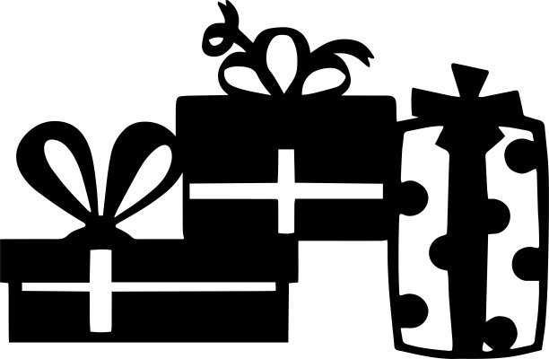 冬季，圣诞节，礼物矢量，剪贴艺术，黑色和白色图片下载