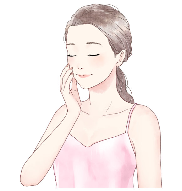 一个女人触摸她的脸颊和微笑的插图。图片下载