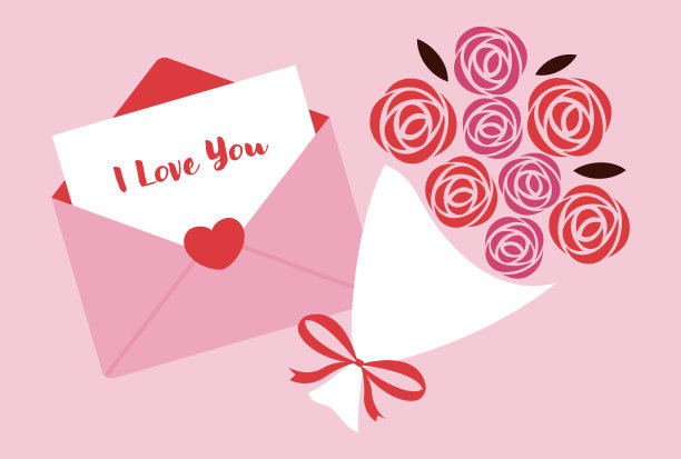 情人节矢量背景与一束玫瑰和情书横幅，卡片，传单，社交媒体壁纸等。图片下载