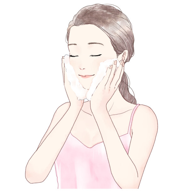 一个女人用泡沫洗脸的插图。图片下载