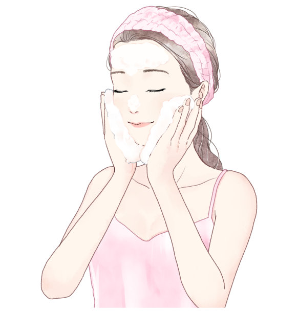 一个女人用泡沫洗脸的插图。图片下载