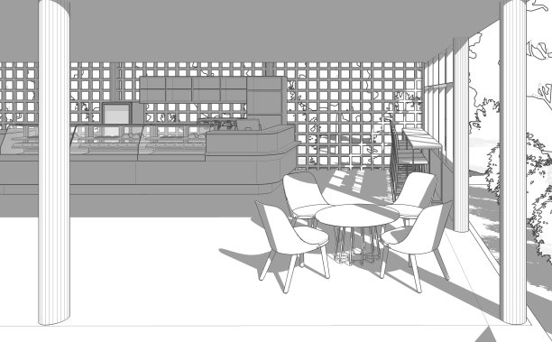 咖啡店的3D插图图片下载