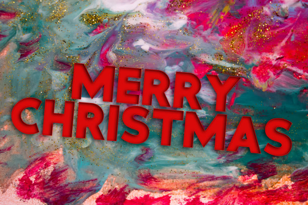 自然奢华艺术，圣诞快乐文字的流体绘画，酒精墨技术。图像融合了大理石花岗岩的漩涡。图片下载