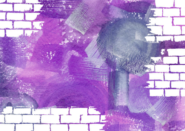 水彩画抽象背景与白砖墙纹理。紫色、紫色和灰色斑点和滴纹理。水彩背景的斑点包装和网络图片下载
