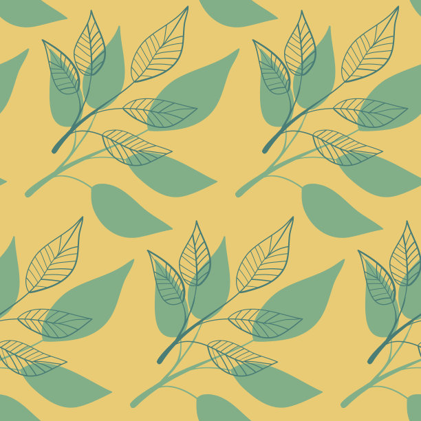 无缝花纹，枝叶有机自然剪影，瓷砖为纺织装饰包装插画图片下载