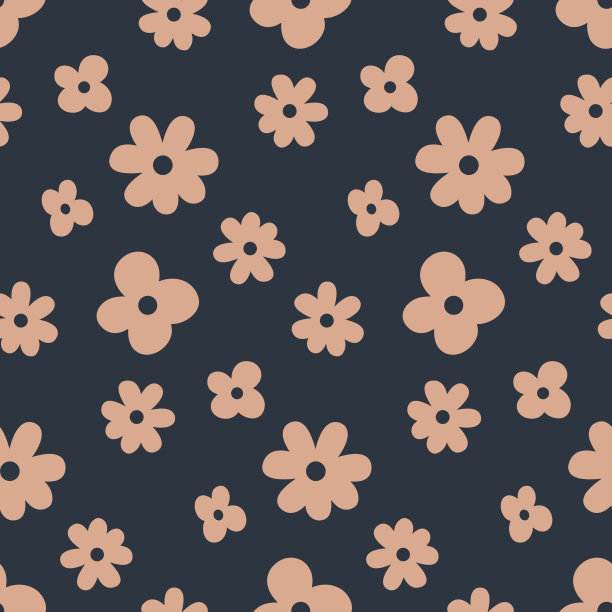 无缝的图案，灰粉色的花朵在黑暗的背景，简单幼稚的设计图片下载