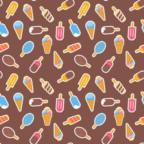 不同类型的冰淇淋无缝图案用于纺织品装饰和包装纸设计图片下载