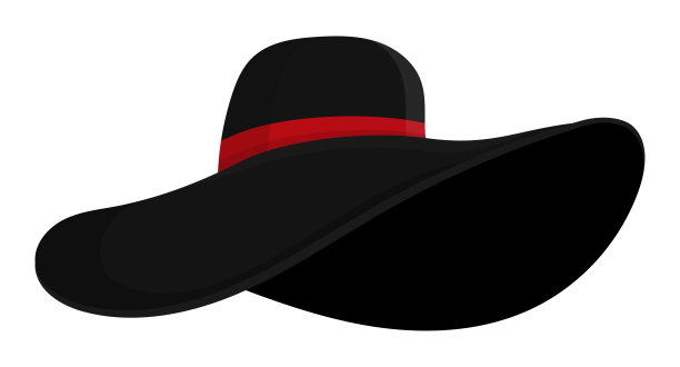 宽边圆形女帽。优雅的黑色毡帽，适合正式场合和社交活动。矢量隔离在白色背景上图片下载