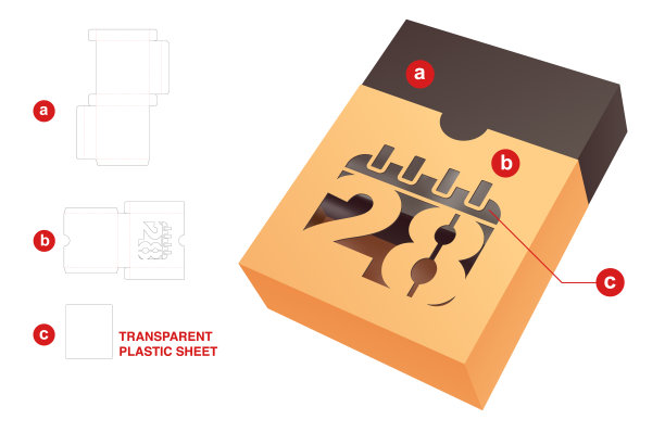 DIY盒与日期窗口模切模板和3D模型图片下载
