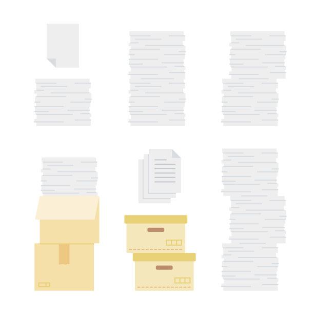 成堆的纸质文件堆得高高的，纸箱，成套的收纳箱图片下载