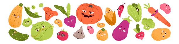 有趣的蔬菜人物，可爱的笑脸，可爱的情感。有趣的漫画食物套装。微笑胡萝卜，西红柿，花椰菜，洋葱。幼稚的平面图形矢量插图孤立的白色背景图片下载