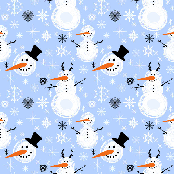 冬季印花与雪人和雪花图片下载