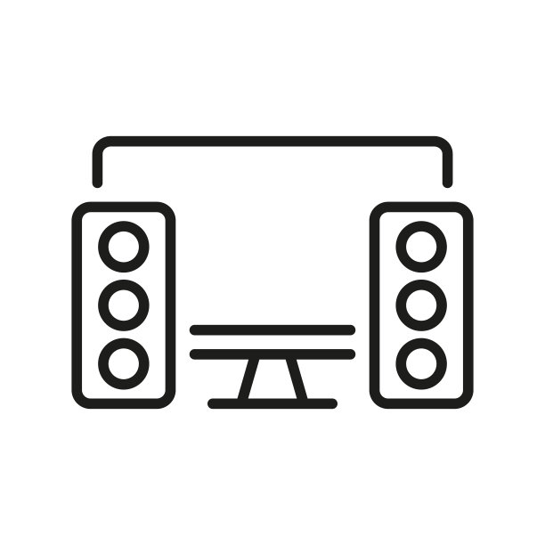 PC与扬声器线图标。台式计算机和音响设备线性象形图。个人服务器硬件和音乐扬声器轮廓符号。可编辑的中风。孤立矢量图图片下载