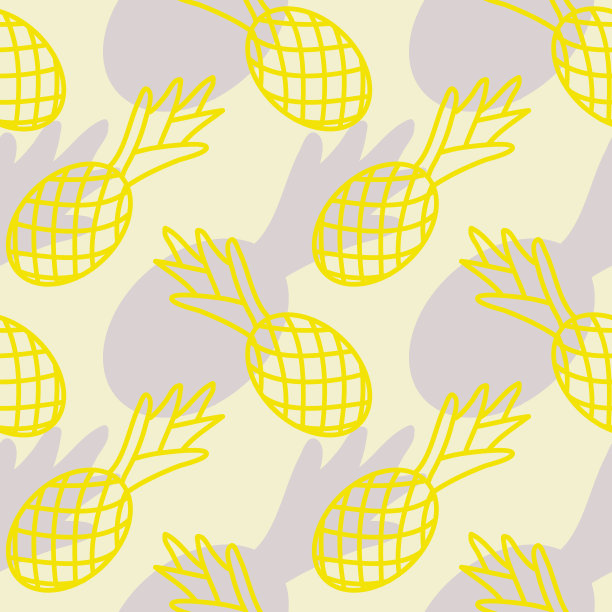 热带菠萝无缝图案，菠萝夏日背景，潮流灰金色，面料纺织设计图片下载