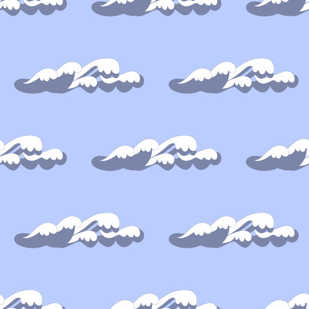 蓝色的海浪无缝的图案，阳光与白色的泡沫重复童趣简单的背景图片下载