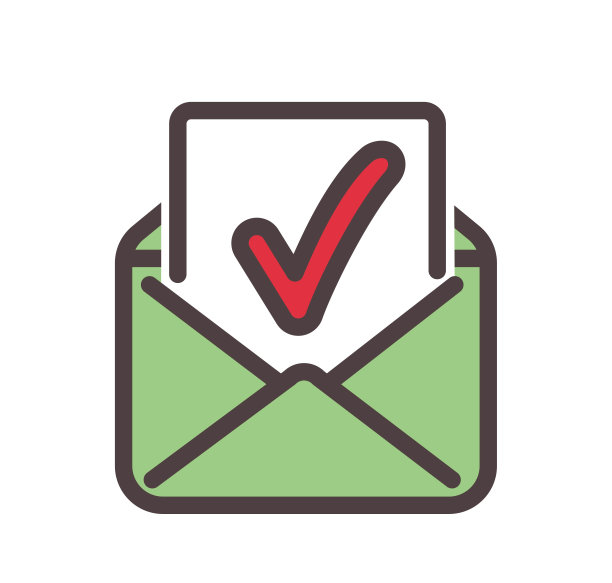 带有勾图标的彩色信封图片下载