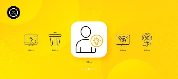 5G技术、触摸屏和垃圾箱极简线性图标，适用于Web应用程序、印刷，矢量图图片下载
