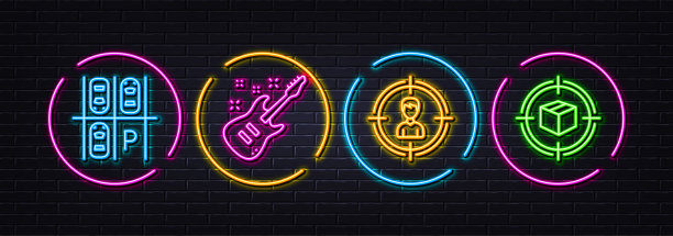 停车场，电吉他和猎头最小线图标。对于web应用程序，打印矢量图片下载