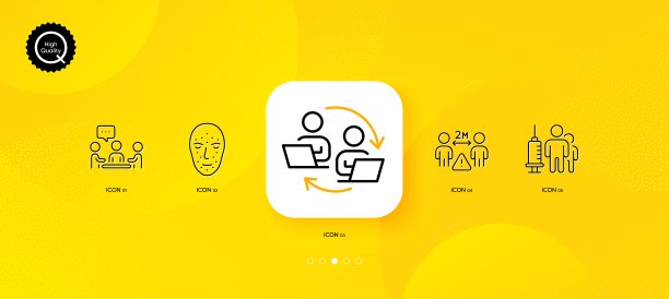 医疗接种，面部生物识别和人们聊天最小线图标。对于web应用，打印。向量图片下载