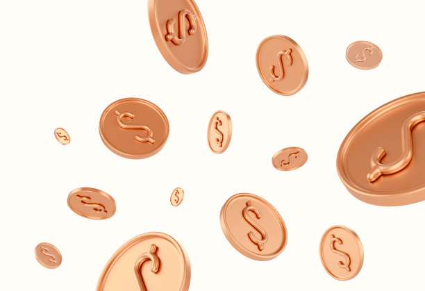 掉落的三维白底美元硬币。图片下载