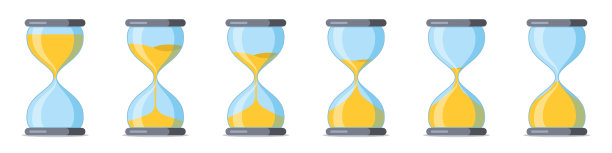 沙漏图标集。带有动画框架的卡通沙漏标志。古董沙钟。复古沙漏过程计时器沙子收集图片下载