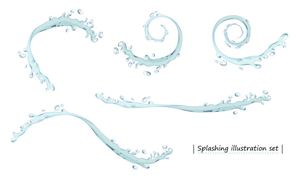 飞溅的水插图集(白色背景，矢量，剪辑)图片下载