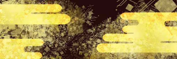 日本绘画风格的纹理和黑色背景宽尺寸的插图优雅的金色云在平安时代风格与舞蹈的金叶，金粉和沙点。图片下载