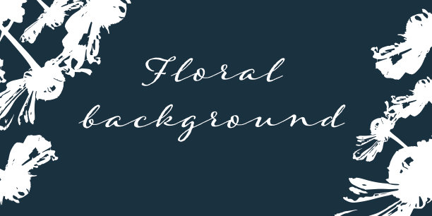 花卉背景，黑色背景上的白色野花剪影，复制空间为设计图片下载