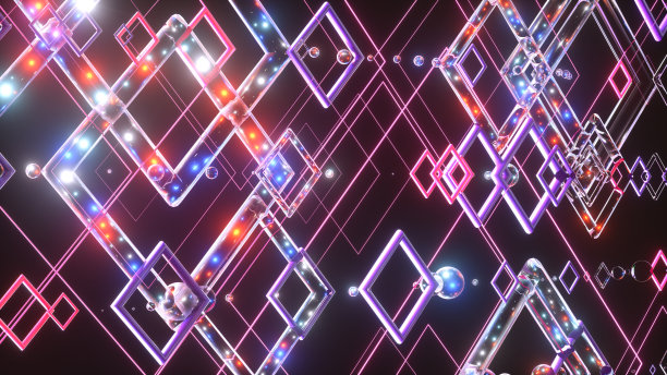 三维抽象几何形状黑色背景与发光的灯图片下载