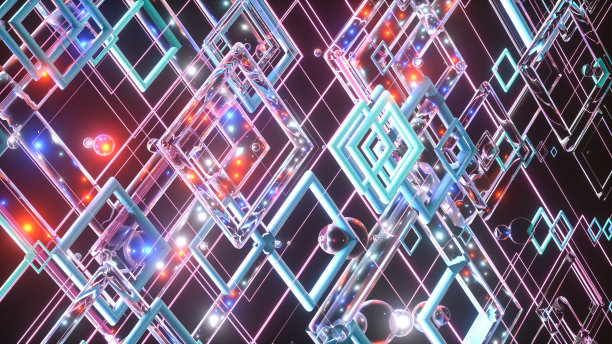 三维抽象几何形状黑色背景与发光的灯图片下载