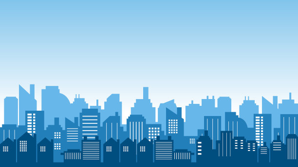 早上的城市背景有许多高楼大厦图片下载