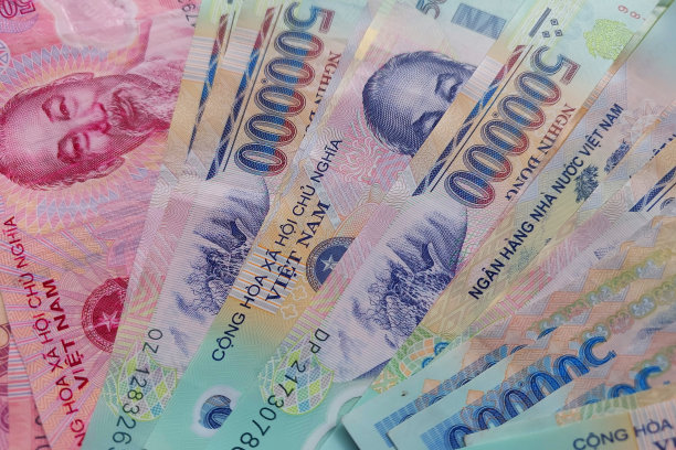 越南盾钞票特写。钱的背景。越南货币——盾。图案纹理和背景越南盾货币，货币纸币准备兑换和商业投资图片下载