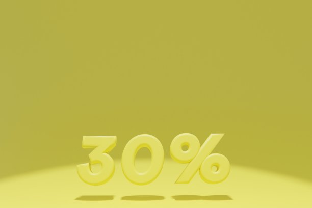 渲染黄色30%折扣字母在黄色背景图片下载
