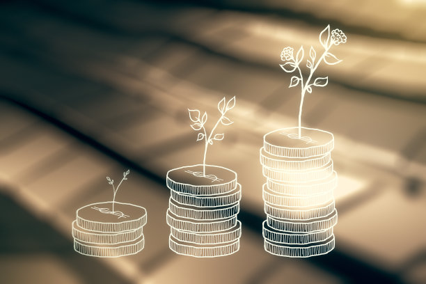 虚拟货币储蓄素描在闪亮的金属背景，积累和成长的货币概念。双重曝光图片下载