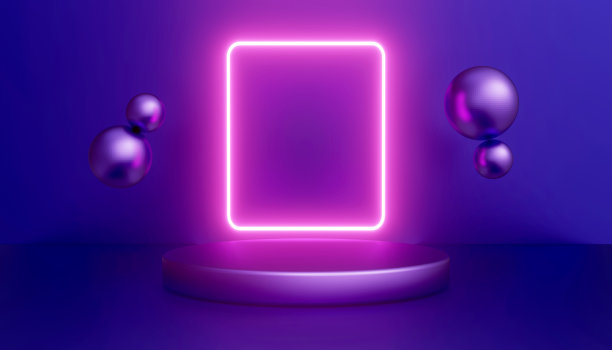 摘要产品展示台座式平台，带有霓虹灯和球体图片下载