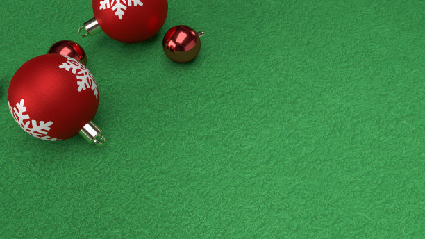 红色圣诞球在绿色背景3d渲染图片下载