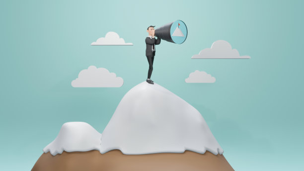 3 d渲染。志存高远，实现事业目标;成功的动力;挑战和胜利的决心;图片下载