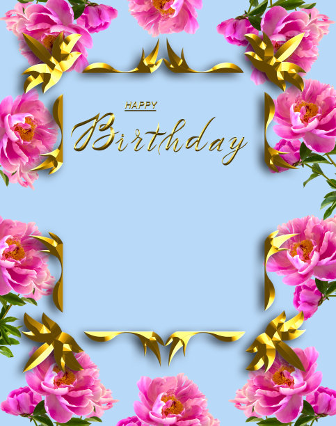 3d插图的生日卡片与鲜花，也可以用作横幅或传单图片下载