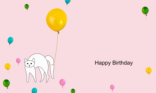 美丽的极简主义生日贺卡与宠物和气球图片下载