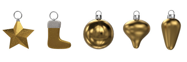 一套金色的圣诞树装饰小玩意。孤立的3D插图。图片下载