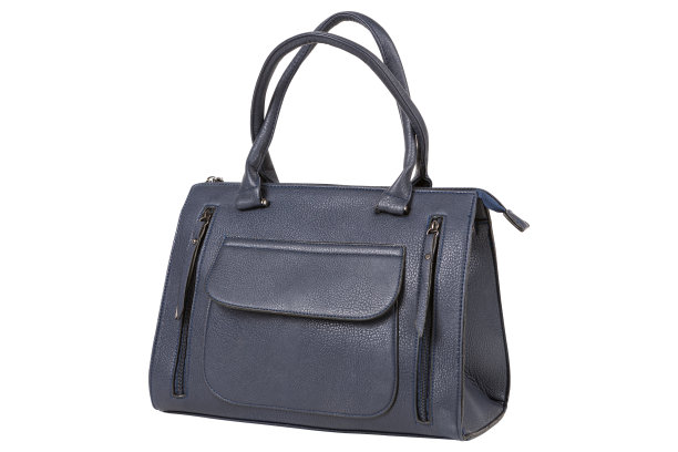 女式蓝色包，白色底色，有大口袋和两个拉链图片下载