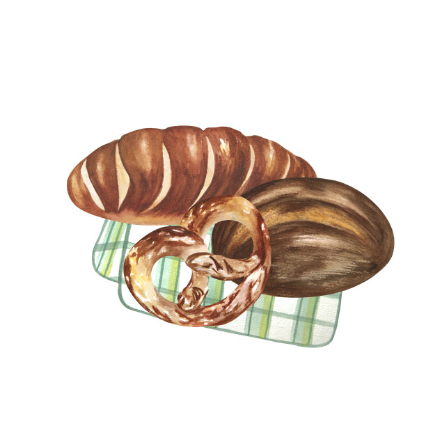 水彩烘焙产品。白色背景手工制作。光栅图片下载